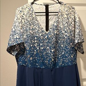 Blue and White Speckled V-Neck Dress